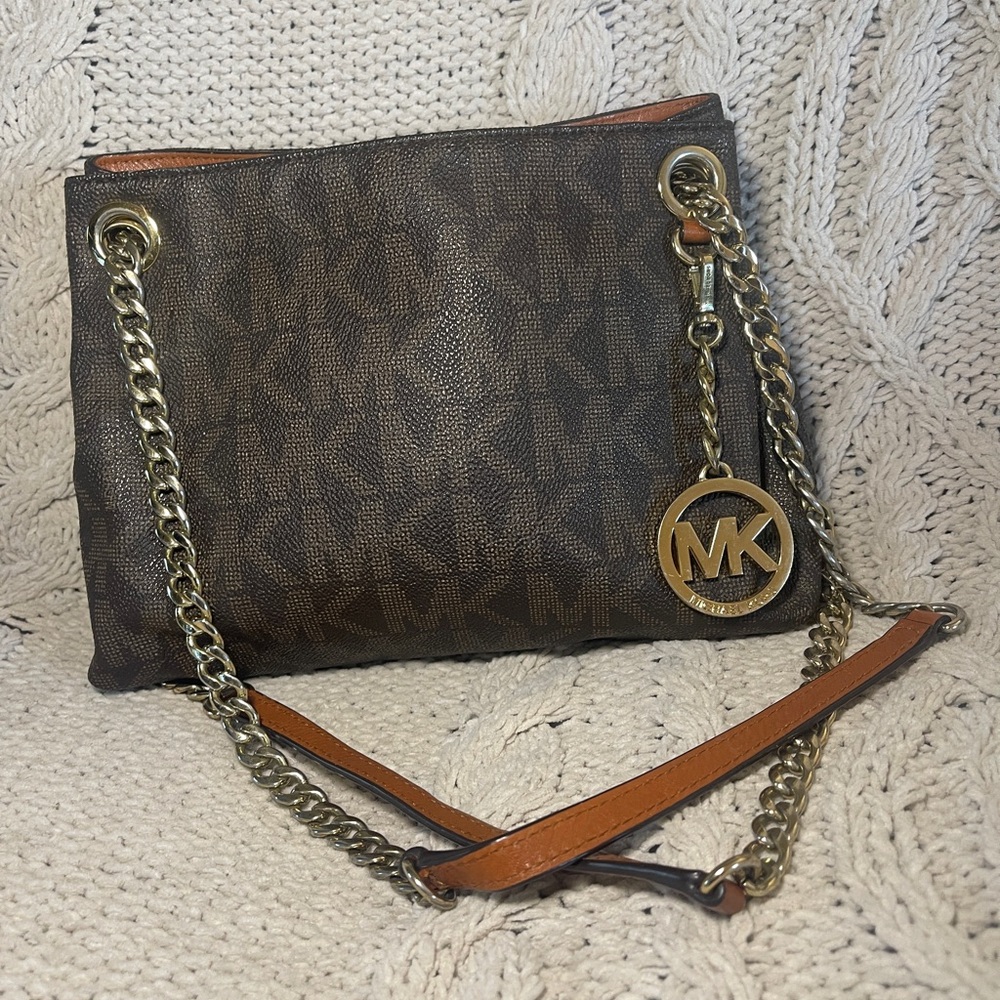 Michael Kors Dark Brown Crossbody Bag with Gold Accents
